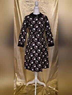 Vintage-Inspired Sophie Marand Black and Lavender Patterned Women's Dress